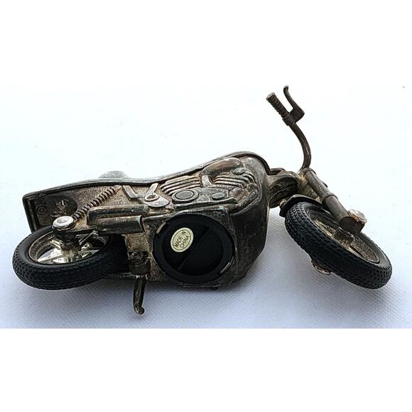 NOVELTY COIN BANK-Pewter Motorcycle-Rubber Tires-Stands Up On Stand - Picture 8 of 12